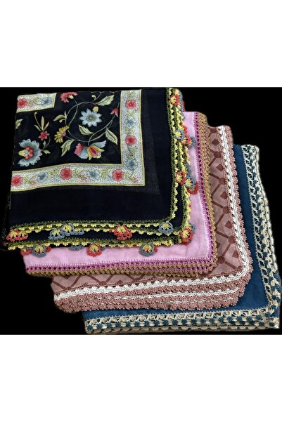 MentorAly El Emeği Tığ Oyalı Çeyizlik Tülbent – Çiçek Desenli – Özel Üretim