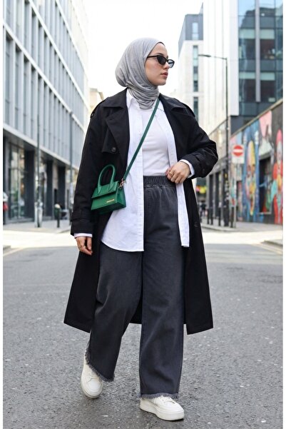 sefamerve Elastic Waist Tassel Trim Jeans 2211-01 Anthracite