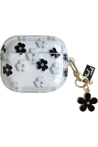 Arabest Cute Black and White Flower Pattern Transparent Headphone Case, Soft Transparent TPU