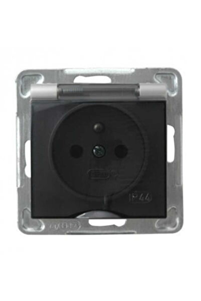 OSPEL Priză simplă Impresja argintie cu împământare 2P+Z clapetă de fum IP44 ...