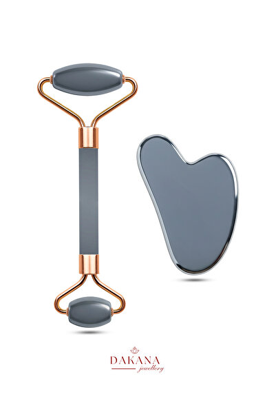 DAKANA JEWELLERY Sertifikalı Terahertz Yüz Masaj Taşı Roller ve Gua Sha Set