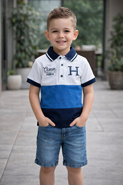 Chicsy Baby Момчешки комплект от 2 части: тениска с поло яка и принт и дънков...