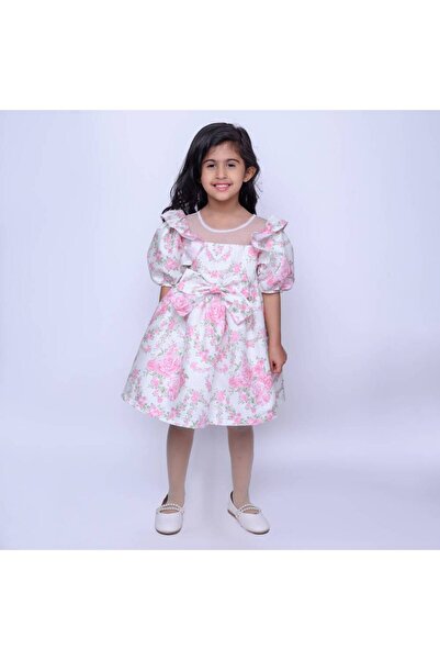 Mamnon فستان ابيض مورد بفيونكة