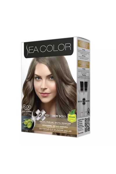 seacolor مجموعة صبغة شعر دائمة من سي كلر مع زيت الزيتون - 8.00 أشقر فاتح