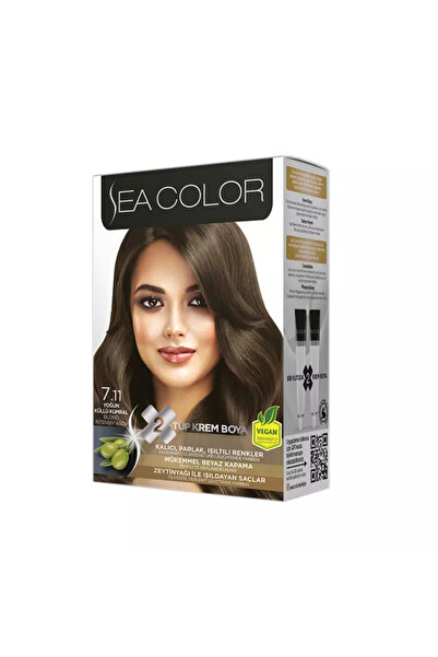 seacolor مجموعة صبغة شعر دائمة من سي كلر مع زيت الزيتون - 7.11 أشقر رمادي