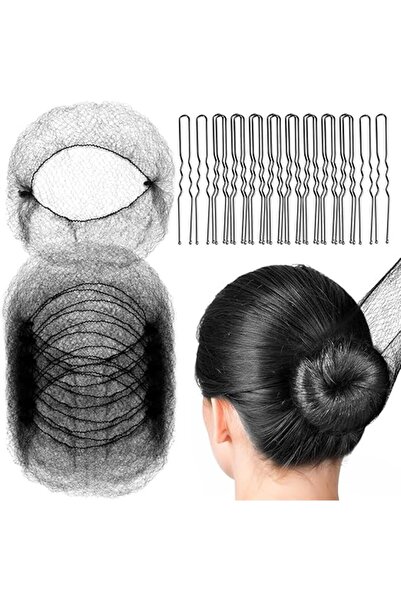 Arabest مجموعة من 60 قطعة من شبكات الشعر ودبابيس الشعر على شكل حرف U، شبكات شعر بطول 50 سم، للفتيات ذوات شبكات الشعر السوداء