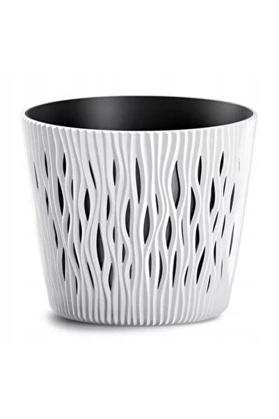 Other Doniczka biała żłobiona 18,9x16,5 cm plasticowa elegancka osłonka Sandy...