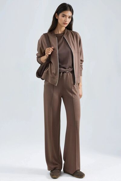 Hiccup Modal Textured Zippered Sweatshirt & Ribbed Pants Set Berşan Collection