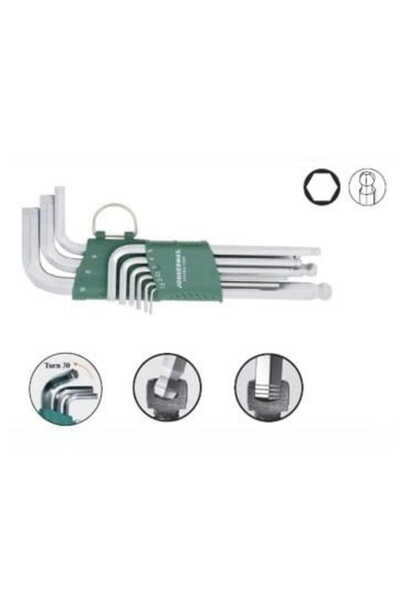 Jonnesway CHEI HEXAGONAL ANTIDEREPĂNANTE 9 buc. LUNGI CU BILE (1.5-10) H05SA109S