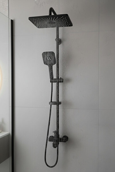 İtimat Siyah Paslanmaz Lüx Pirinç Robot Duş Seti | Yağmurlama Tepe Duş Seti