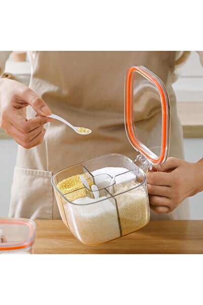 Arabest طقم أواني توابل بأربعة أقسام، علبة توابل شفافة مع أغطية وملاعق