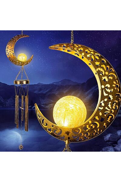 Arabest Moon Crackle Glass Ball Wind Chimes, Mothers Day Mom Gifts