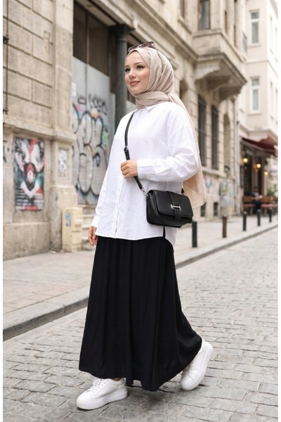 sefamerve Beli Lastikli Rahat Kesim Etek 0227-03 Siyah