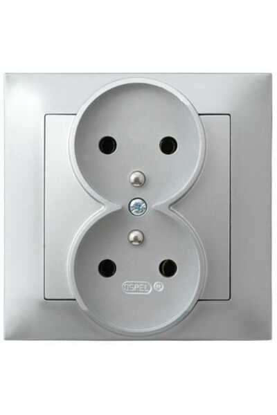 OSPEL Priză dublă argintie Impresja cu împământare 2x2P+Z cu ramă