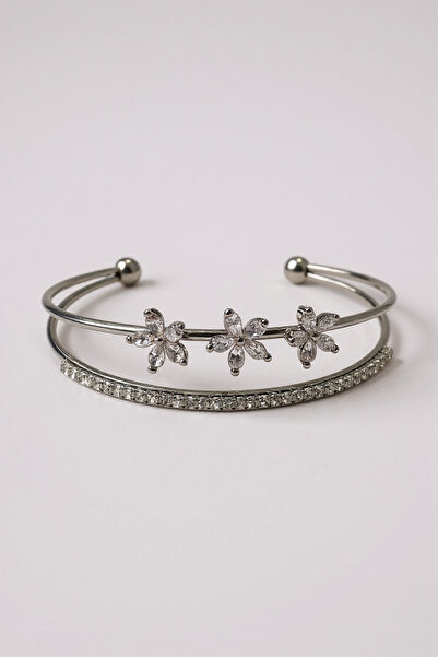 Zirona Çiçekli Çelik Kelepçe Bileklik