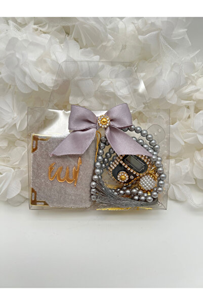 LenaToptan 1 Adet Çanta Görünümlü Kutu İçinde Mini Kuran, İnci Tesbih ve Taşl...