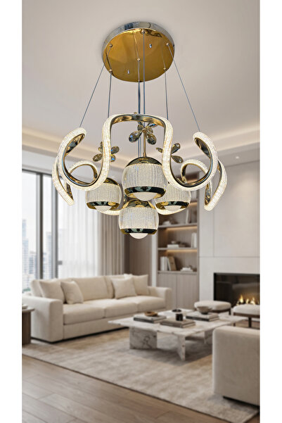 RSCOLLECTIONS Arya XL Yakamoz 4 Top Simli Slikon Modern Sarkıt Salon Avizesi ...