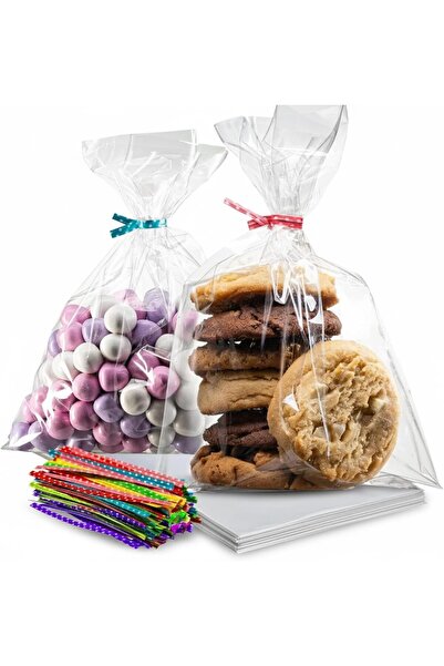 Arabest 200 Pack Clear Cellophane Bags,Gift Bags for Birthday Parties,15.24 x 22.86 CM,with Kink Straps