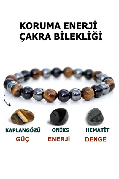 Uçar Doğaltaş Koruma Enerji Güç Denge Çakra Bilekliği Kaplangözü-oniks-hemati...