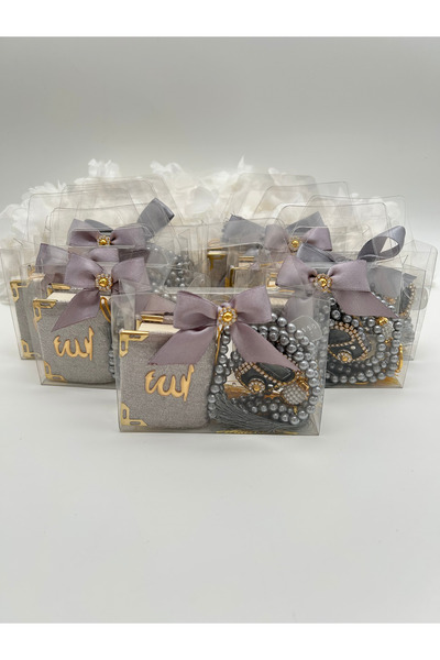 LenaToptan 10 Adet Çanta Görünümlü Kutu İçinde Mini Kuran, İnci Tesbih ve Taş...