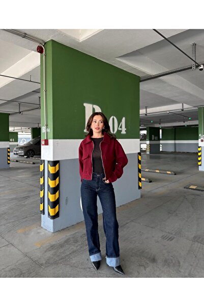 Kendinisevbutik Zippered Cashmere Crop Jacket Burgundy