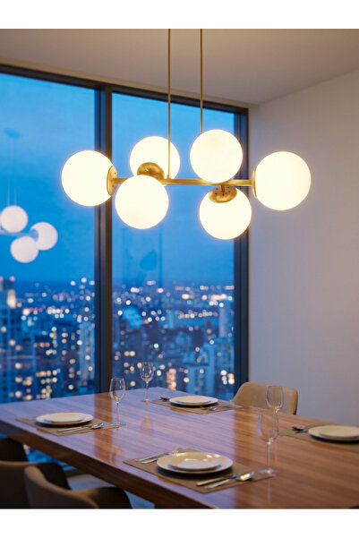 avimonaydınlatma CROSS 6'LI ESKİTME RENK BEYAZ GLOB CAMLI MODERN SARKIT AVİZE OTURMA ODASI SALON