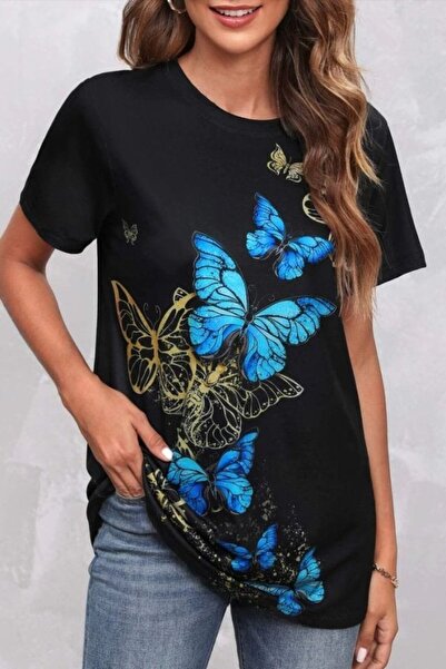 Kanonik Education Tricou de damă cu mânecă scurtă, albastru, galben, cu impri...