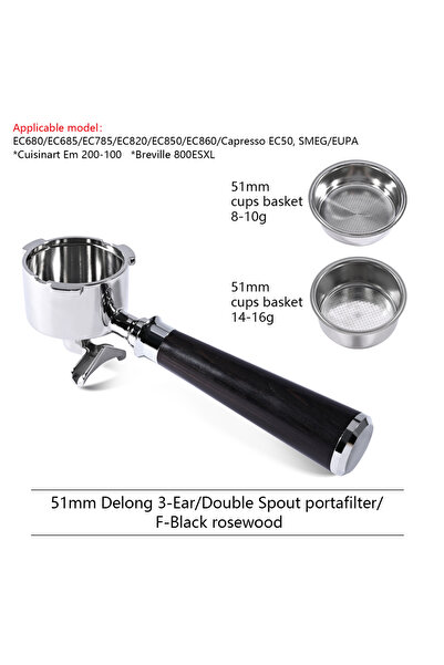 Choice10 51mm 3-Ear Ebony F 51mm Double Spout Coffee Portafilter for 51MM 3 E...