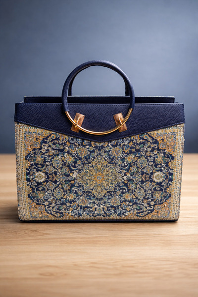 Elen Patterned Handbag - Stylish Design with Navy Blue Details