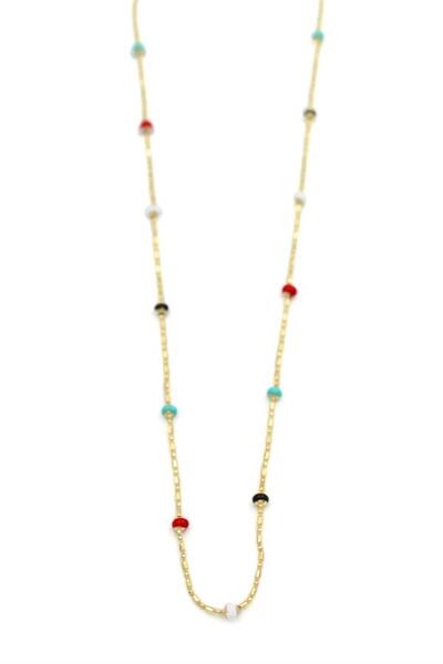 Royaleks Colorful beaded chain necklace - gold