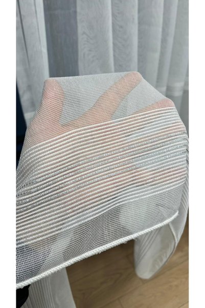 VOLPER MEKANİK Paris Silver Glitter Tape 1/3 Tight Pleat Tulle Curtain Off-White