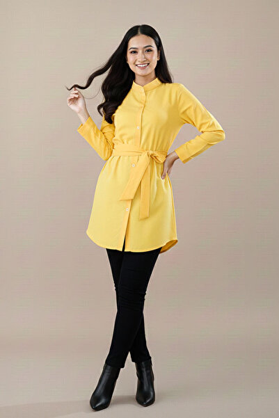 dorbe yellow-sleeved women’s casual wear shirt dress with tie waist belt