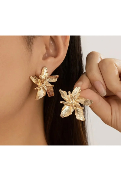 EKİDORA أقراط نسائية من الفولاذ المقاوم للصدأ بلون ذهبي متعدد الطبقات على شكل زهرة الزنبق، تصميم أنيق وراقٍ