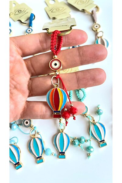 Cassime Red Colored Balloon Patterned Evil Eye Beaded Keychain
