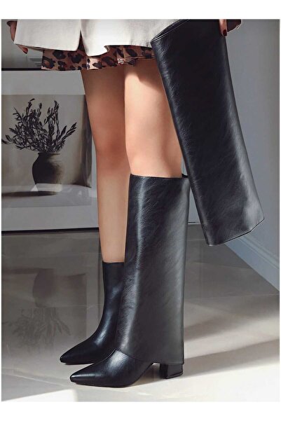 livens أحذية نسائية سوداء بكعب عالٍ مع جزء علوي قابل للفصل، أحذية بكعب عالٍ ذات مقدمة مدببة وسحاب