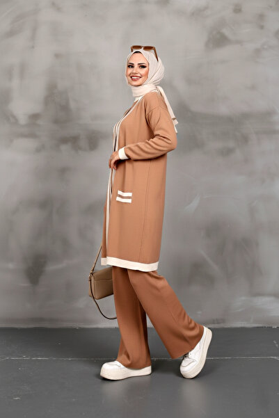 Kirazgym Women's Cardigan Tunic Pants Three-Piece Knitwear Set Combination