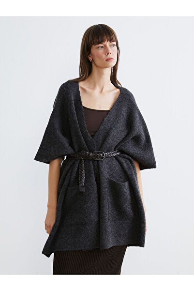 LC Waikiki Lcw Vision Shawl Collar Oversized Women's Knitwear Poncho