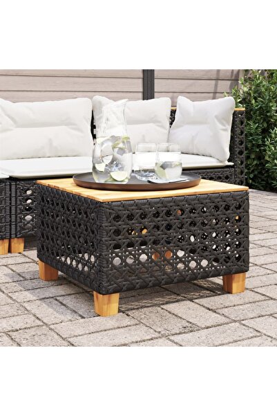 vidaxl Garden Table Black 55x55x36 cm Poly Rattan Acacia Wood