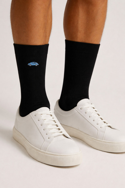 Katia&Bony Men's Blue Car Embroidered Socks Black
