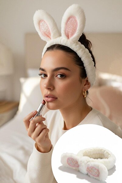 TAKIŞTIR Beyaz Renk Kulak Detaylı Peluş Saç Bandı