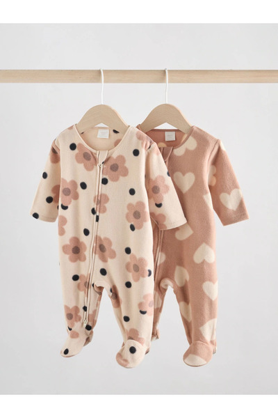 Next Baby 100% Organic Cotton Brown/Cream Floral/Heart Patterned 2-Piece Fleece Sleeping Bag Alyaw2299