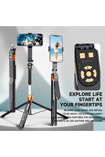 Coverzone 3 Eksen Anti Shake Selfie Çubuğu Tripod 170cm Uzatılabilir Bluetoot...