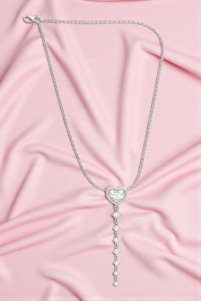 Furia Elegant Heart Y Necklace – Shiny Silver Women's Jewelry