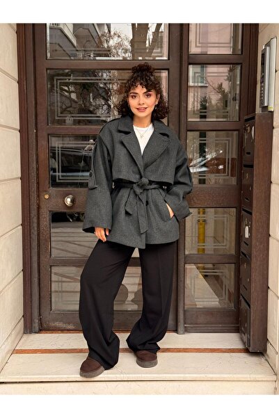 Betül Nayir Self-Belted Cashmere Coat - Anthracite