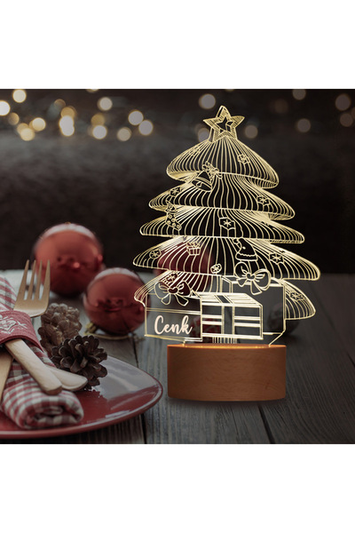 BY-LAMP Yılbaşı Ağacı ve Hediye Paketleri Figürlü Dekoratif Hediye Led Masa Lambası | BYLAMP
