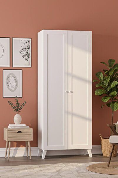 Rabi Maya Çok Amaçlı 2 Kapaklı Raflı ve Askılı Gardırop - Beyaz