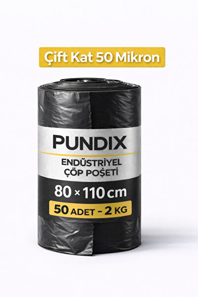 Pundix 80x110 cm Endüstriyel Çöp Poşeti – Çift Kat 50 Mikron – 50 Adet – 2 KG...