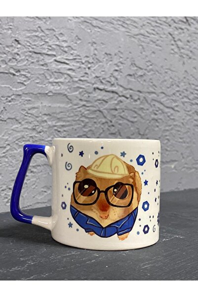 Kırtasiye Ofisi Sad Üzgün Hamster-Meslek: Makine MühendisiMavi Kulplu Prime Ofis Hediyesi Bardak Kupa Fincan MUG