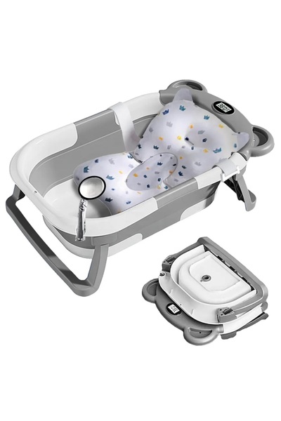 Little Mom Bear Grey ultra-foldable baby bath, with soft removable cushion, b...