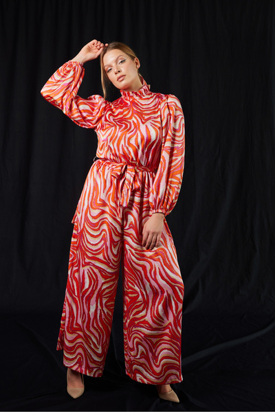 AL-TATARI Vera Satin Jumpsuit with Belt Detail